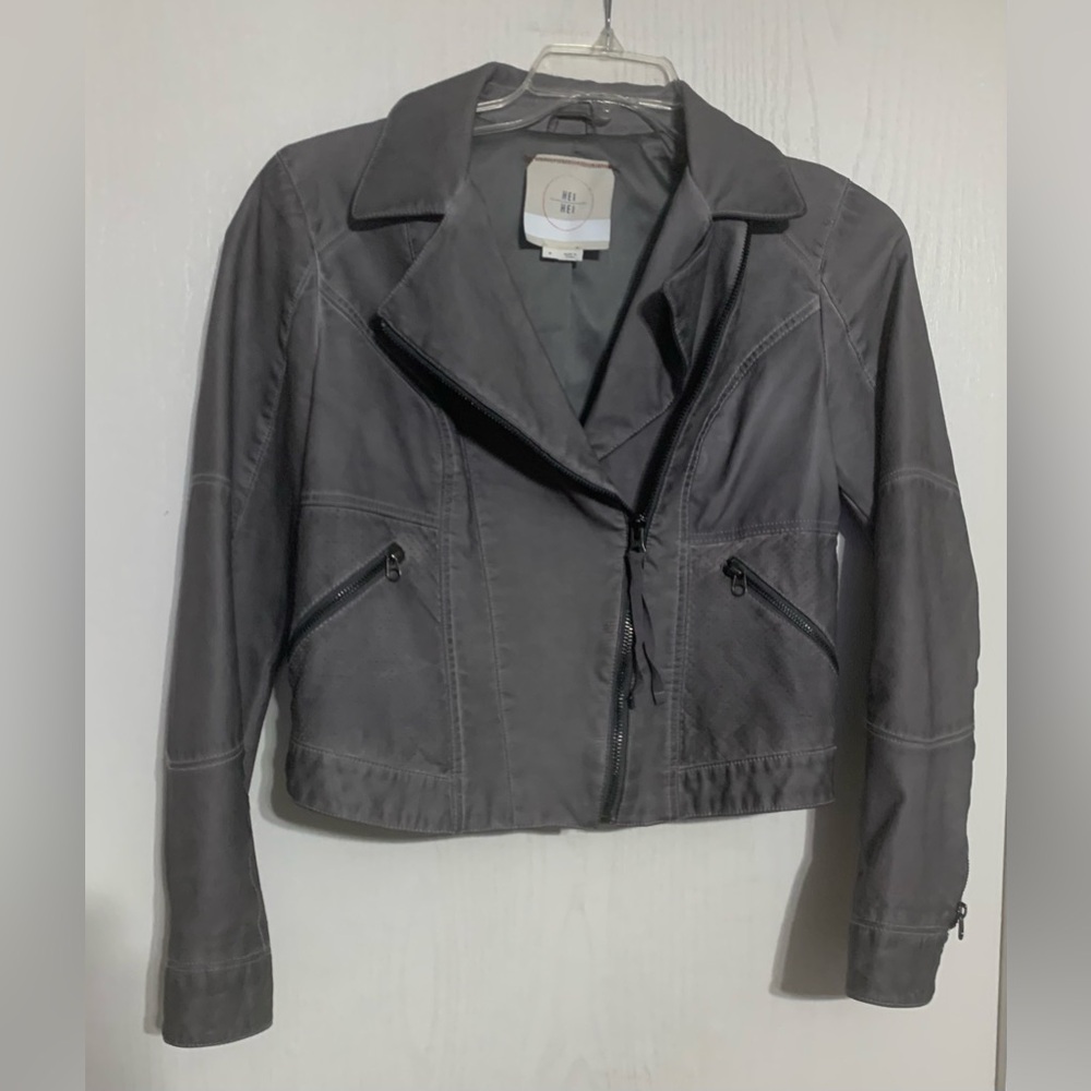 Anthropologie Hei Hei Gray Faux Leather Moto Jacket - Picture 3 of 6